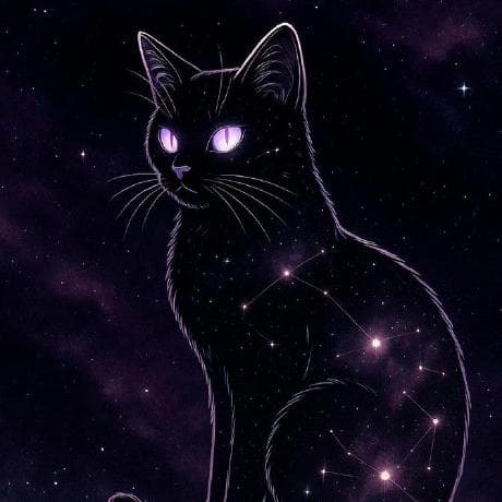 Nyx's avatar: a black cat sitting in a starfield, with constellations traced along its side.